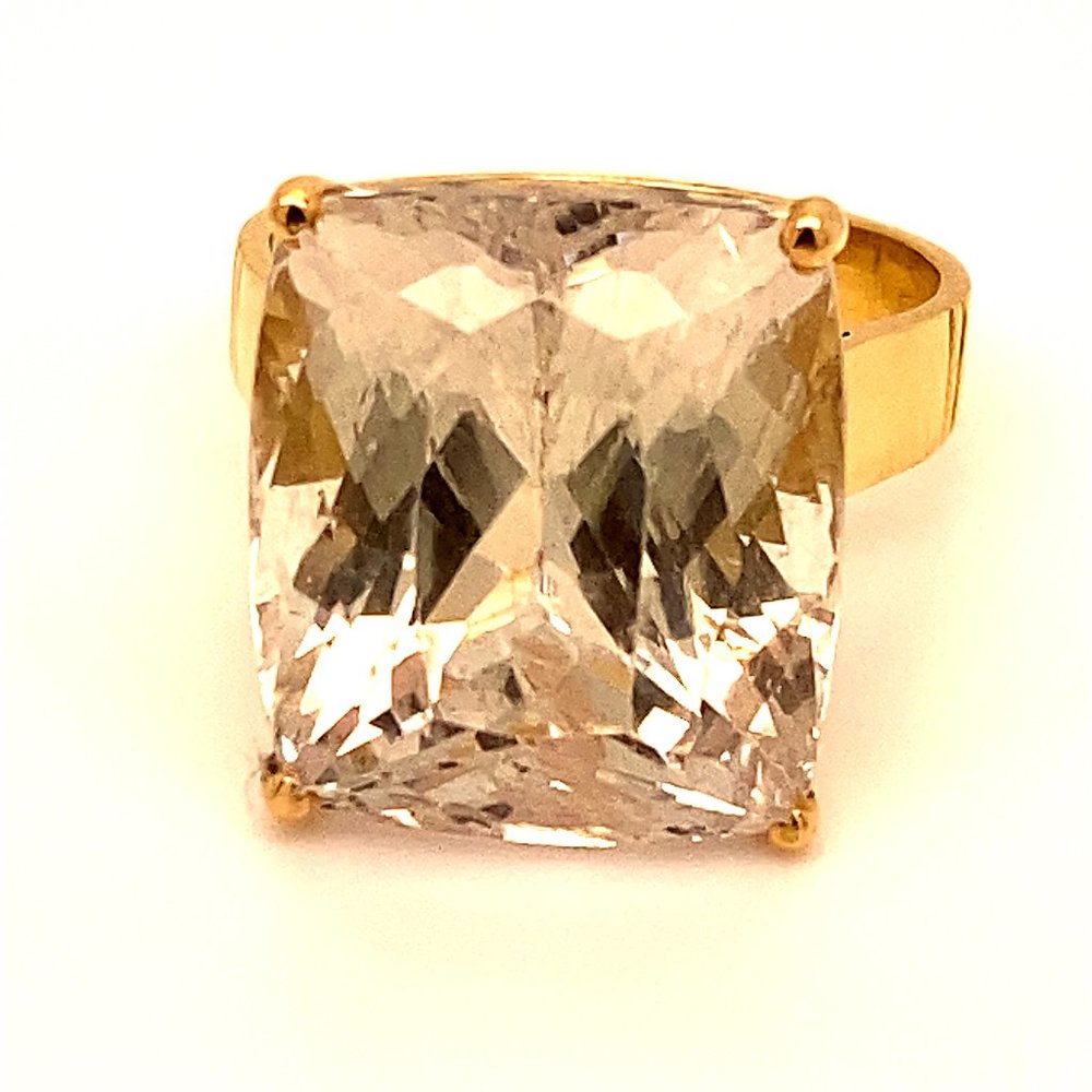 Pink Yellow Kunzite 21.80ct Solid 18K Gold Ring